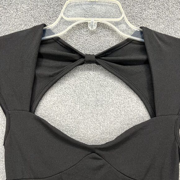 Commense Top Womens Medium Black Cutout cap Sleeve stretch semi sheer - Picture 5 of 16